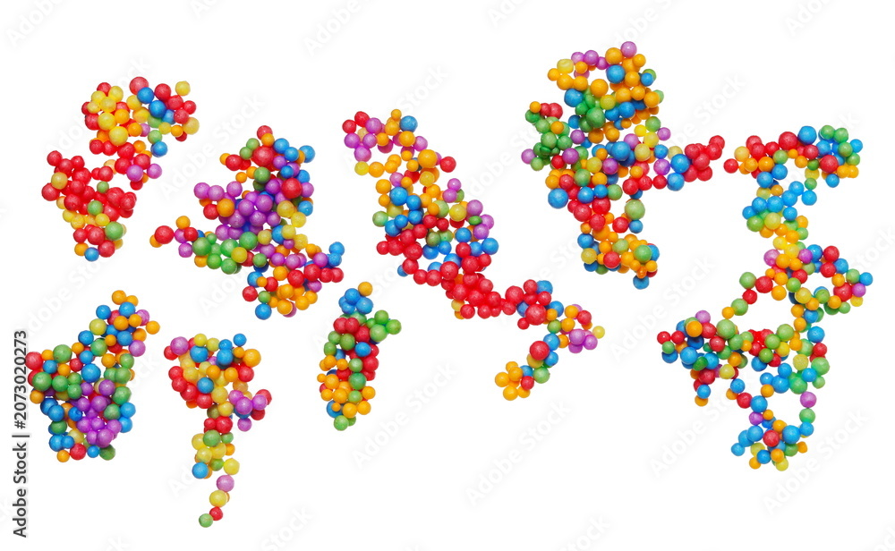 Fototapeta premium Colorful circle styrofoam sticky balls flying, pattern and texture isolated on background, clipping path, design element