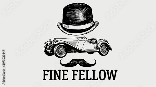 Valokuva Vintage car with bowler hat