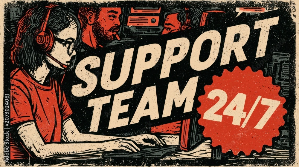 Fototapeta premium Working in a support team at a call center during a busy shift providing help and assistance to customers
