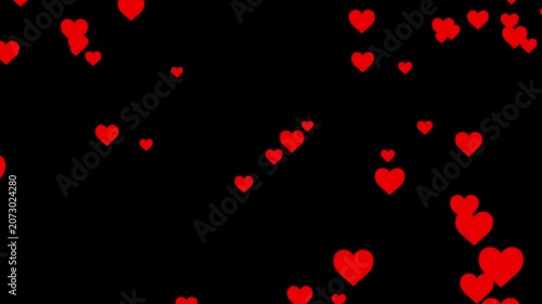 floating red hearts on black background, romantic love symbols and valentine decoration animation element and used for world emoji day