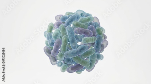 Gut bacteria cluster, medical microbiota visualization, isolated on white background 