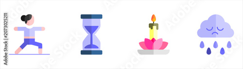 Fotografía Set of Calm and Balance Icons Highlighting Yoga, Taking Time, Candlelight Atmosp
