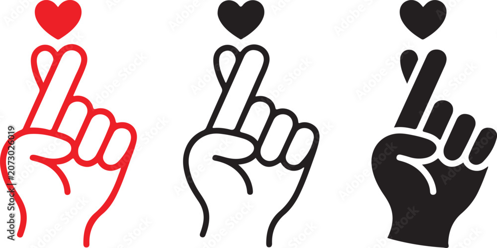 Fototapeta premium Charming collection of Korean finger heart gestures with a red or black heart symbolizing love and affection