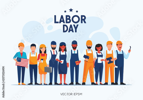 A diverse group of workers celebrating Labor Day