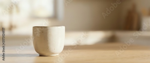 Minimalist ceramic cup with natural texture on wooden surface, suitable for home decor, kitchenware, and lifestyle design projects.
