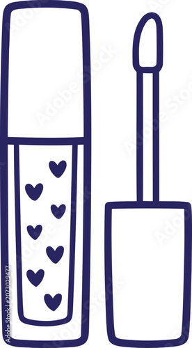 cute lip gloss bottle with heart pattern line art illustration.