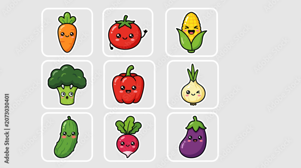 Fototapeta premium Cute kawaii vegetables set