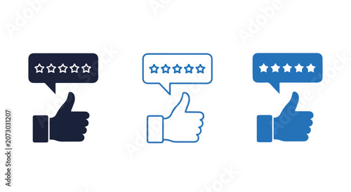 Set of thumbs up icons with star ratings for feedback and review