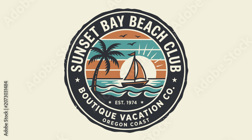 A sailboat glides across vibrant sunset waters at a beach club.