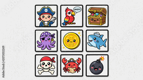 Billede på lærred Cute pirate themed icons collection