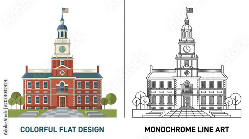 Photos Independence Hall, Philadelphia: Colorful Flat Design vs