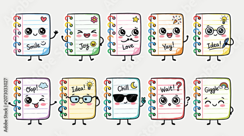Tableau sur toile Cute notebook characters with expressive faces