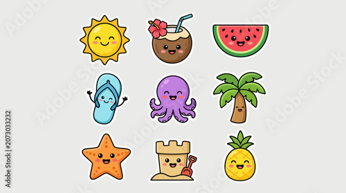 Cute summer vacation icons