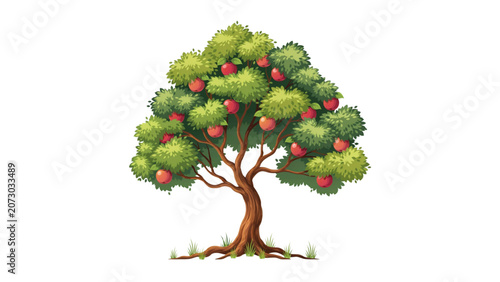 Cartoon tree with green leaves and brown trunk standing alone Vector