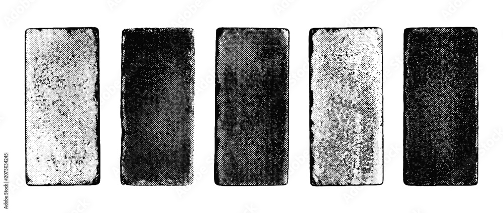 Fototapeta premium A series of halftone vector illustrations of textured rectangles, ideal for graphic design projects, showcasing simplicity and artistic minimalism.