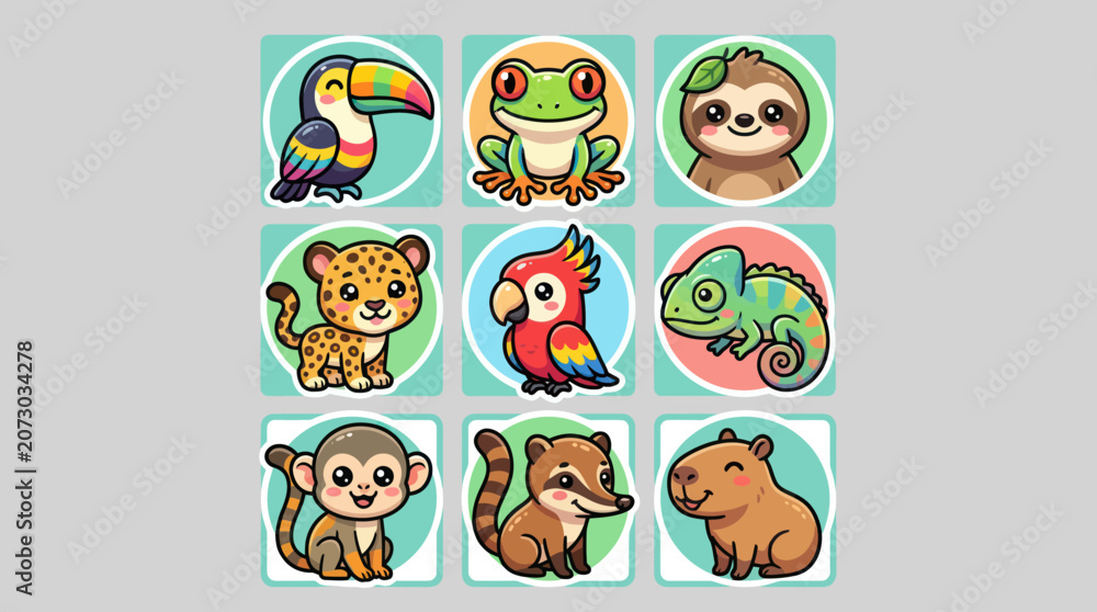 Fototapeta premium Cute tropical animals collection