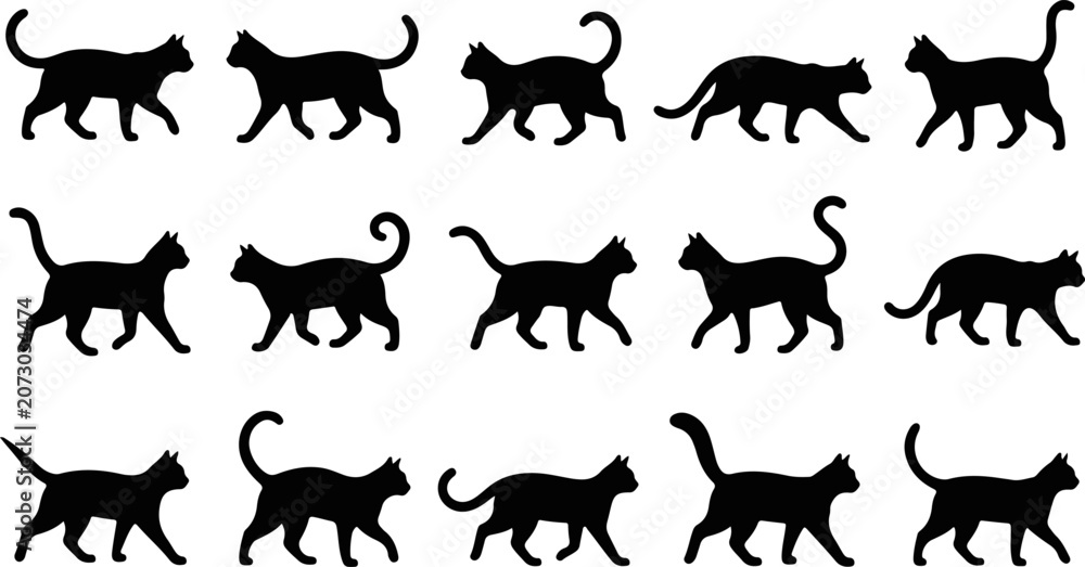 Obraz premium Set of halloween cat vector illustration, Halloween cat silhouette vector art