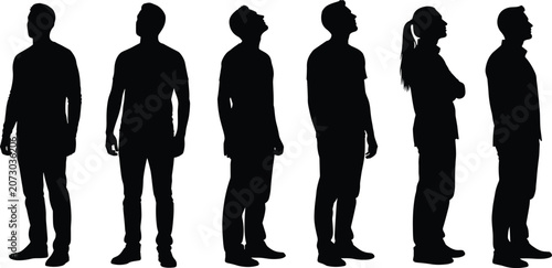 Black People Silhouette Vector Illustration, Diverse Group Standing and Looking Up, Human Figures Collection, Isolated Graphic Design Elements, Professional Corporate Audience