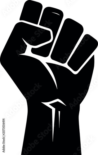 Black silhouette clenched fist vector illustration symbolizing strength, unity, resistance, solidarity, empowerment, protest, revolution, activism, social justice design