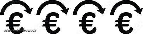 Black silhouette euro currency symbols with arrows, symbolizing financial exchange, money transfer, and economic flow