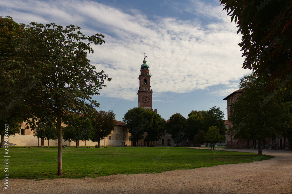 Obraz premium Bramante Tower and Castle Gardens in Vigevano, Italy