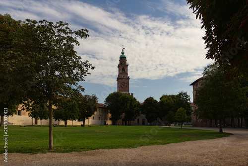 Bramante Tower and Castle Gardens in Vigevano, Italy