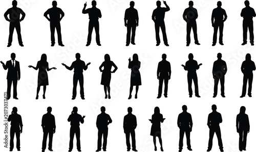 Black silhouette illustrations of diverse people in varied postures and gestures, showcasing body language and social interaction