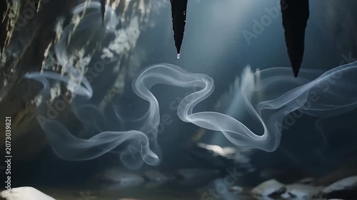 Inside the dimly lit cave, shimmering water vapor seeped from the cracks in the rock walls, and the suspended water vapor spontaneously condensed into ethereal wisps of light that drifted slowly.