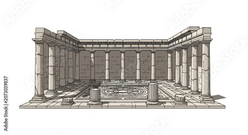 Canvastavla Ancient greek courtyard with stone columns and mosaic floor