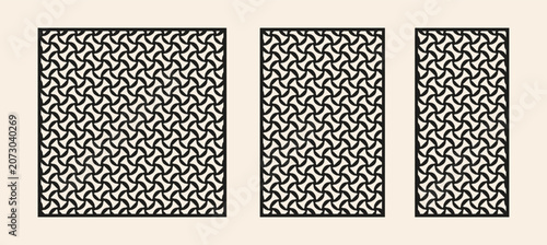Modern geometric lattice panels in three sizes for cnc routing, stencil template vector.