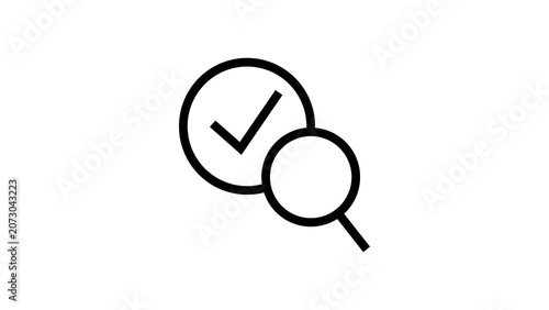 Verification search icon with a tick mark inside a circle for validated processes.