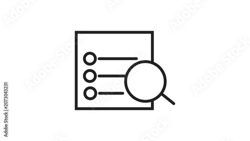 List search icon featuring a bulleted list view under a magnifying glass interface.