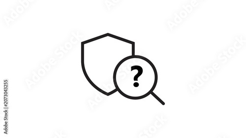 Security shield and magnifying glass with question mark showing safety inquiry.