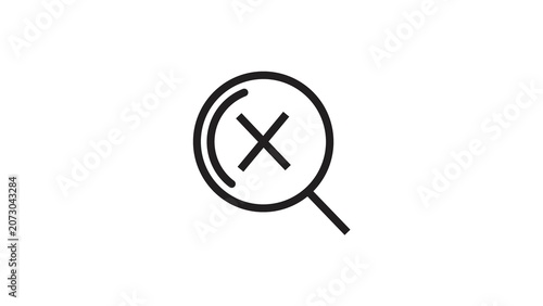 Magnifying glass icon with cross mark symbol representing search failed results.