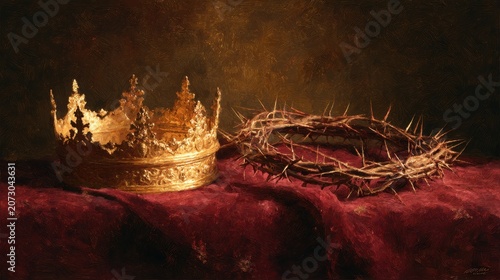 Dual Crowns on Velvet: An Artistic Study of Power, Sacrifice, and Sacred Symbolism