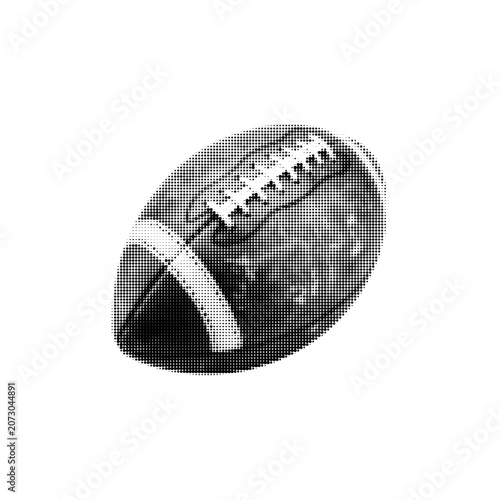 Minimalist halftone illustration of an American football ball. Sport, competition, championship, training, teamwork and game concept isolated on white background.