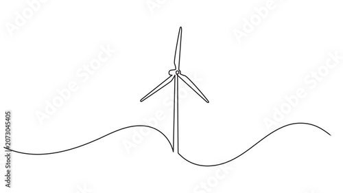 Continuous one line drawing animation video of wind turbine,Animated self drawing of  Continuous one line drawing of wind turbines eco energy. simple wind turbines outline vector illustration, Wind