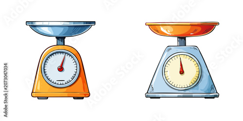 Illustration of kitchen scales and bathroom scales