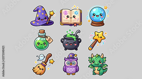Foto Magical objects and creatures cute illustration