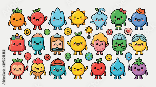 Kawaii characters group fun