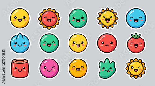 Kawaii characters simple shapes emotions