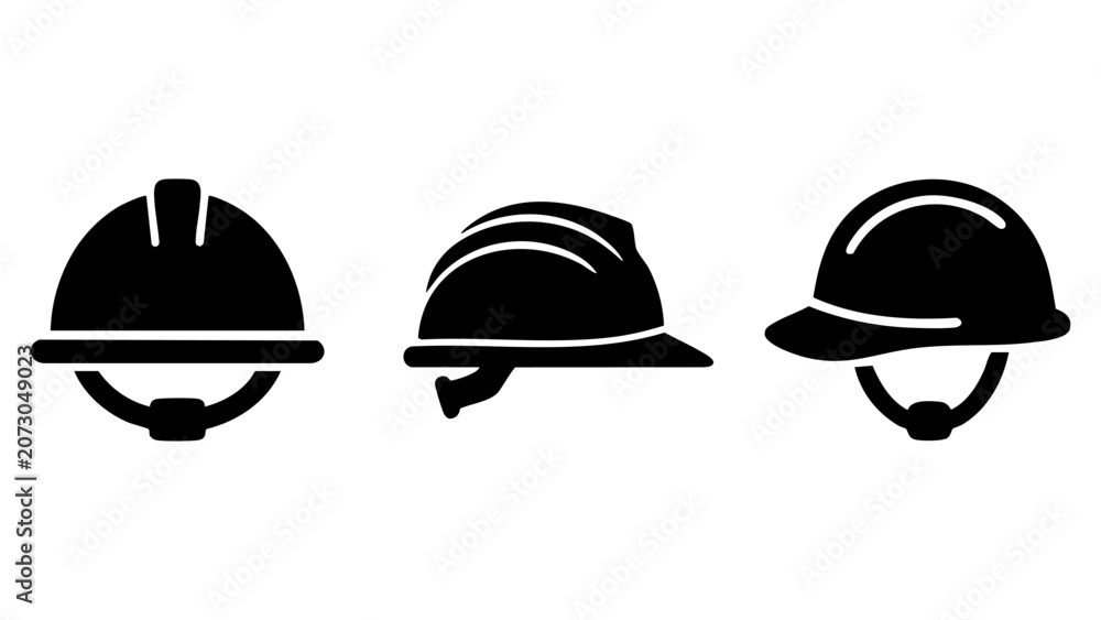 Fototapeta premium Black construction safety hard hat icons set