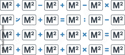 Obraz na płótnie Mathematical square meter calculation icons, blue math symbols and M2 units vect