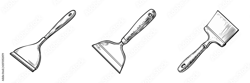 Obraz premium Set of three illustrated cheese slicers and spreaders for cooking and kitchen use