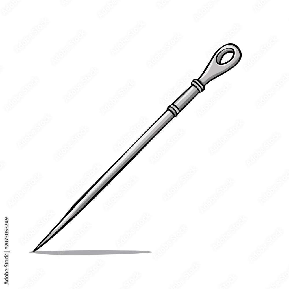 Obraz premium Stylized illustration of a single sewing needle with an elongated eye and sharp point casting a subtle shadow