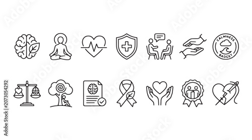 Photos Health, wellness, and medical icons, set of 14 line style symbols