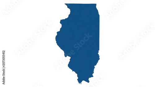 Solid blue silhouette map of the us state of illinois isolated on a plain white background