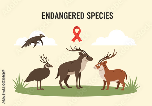 Endangered species illustration with animals