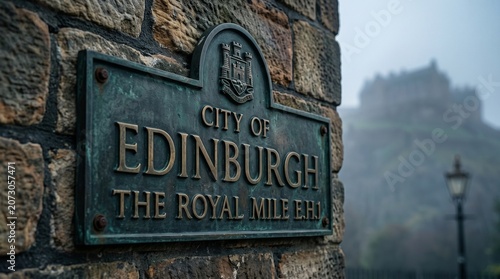 City of Edinburgh Royal Mile Sign on Historic Stone Wall