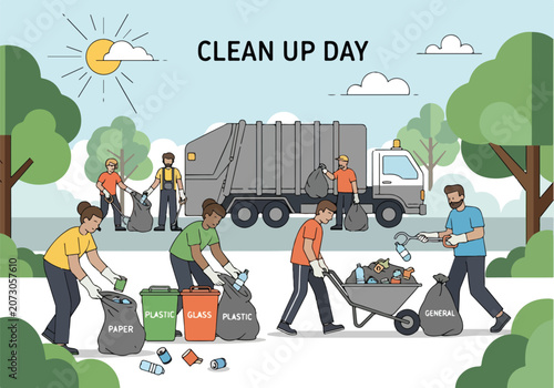 Community clean-up event with people collecting trash